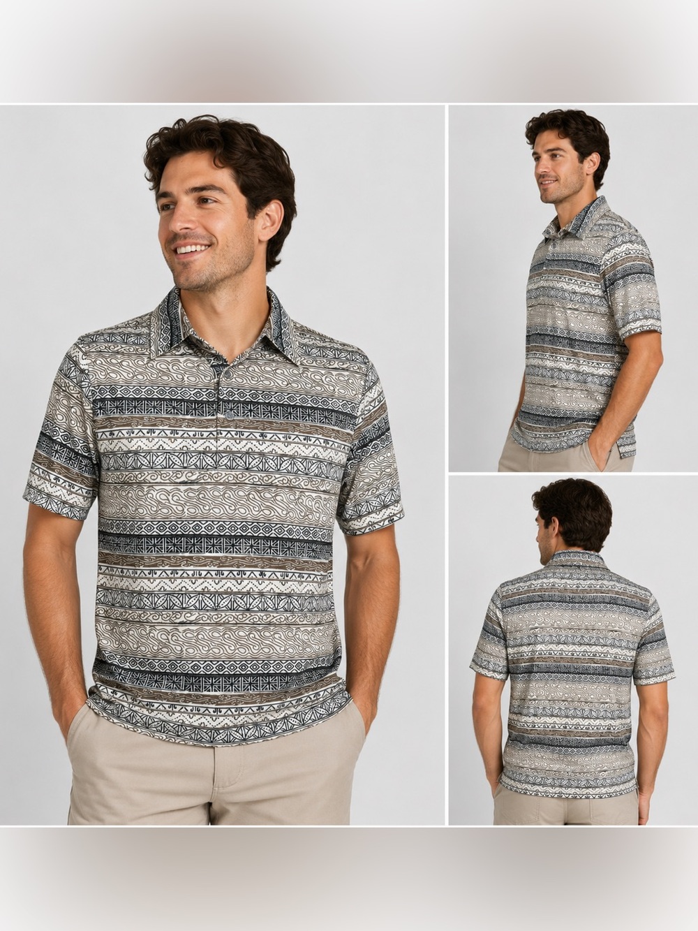 Visitor Premium 4 Way Stretch Tribal Print Polo Shirt Men’s Small